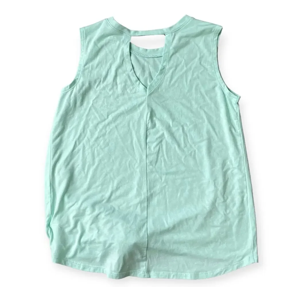 Girl L 10-12 Old Navy Mint Green Sleeveless Active Shirt Front Knot Cut Out Back